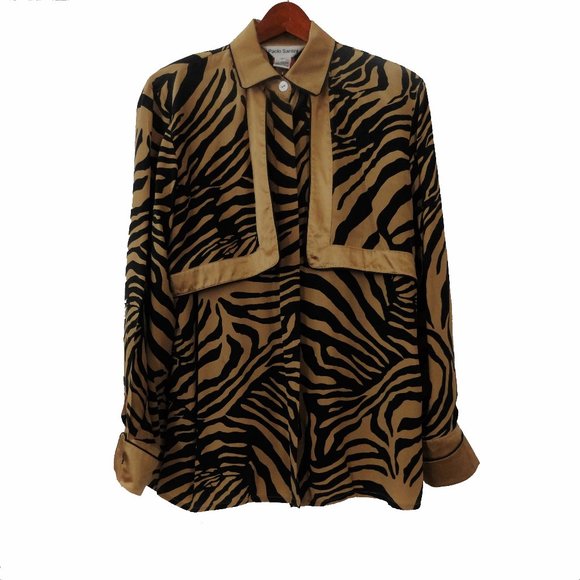 Paolo Santini Tops - Vintage Paolo Santini 100% Silk Black Tan  Blouse Size 10